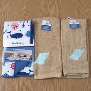 New Bundle Of 3 Nautical Beachy 1-Kitchen Dish Drying May & 2 Bath Hand Towels